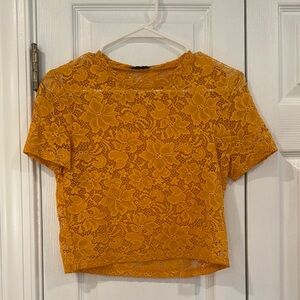 Zara Yellow Crop Blouse Fitted Lace - Size Small